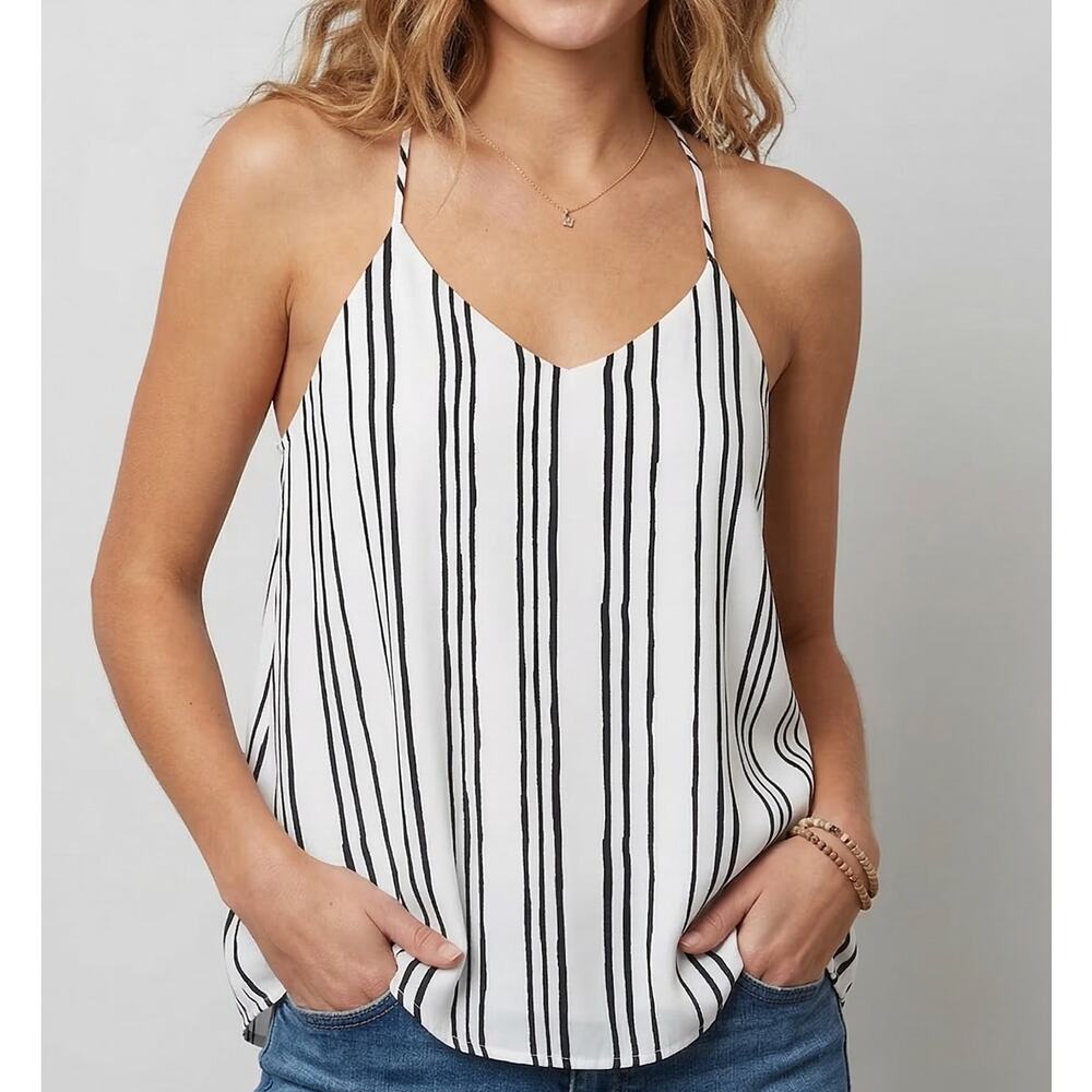 Jasmine & Juliana Womens XS Black White Stripe Polyester Top Spaghetti Strap